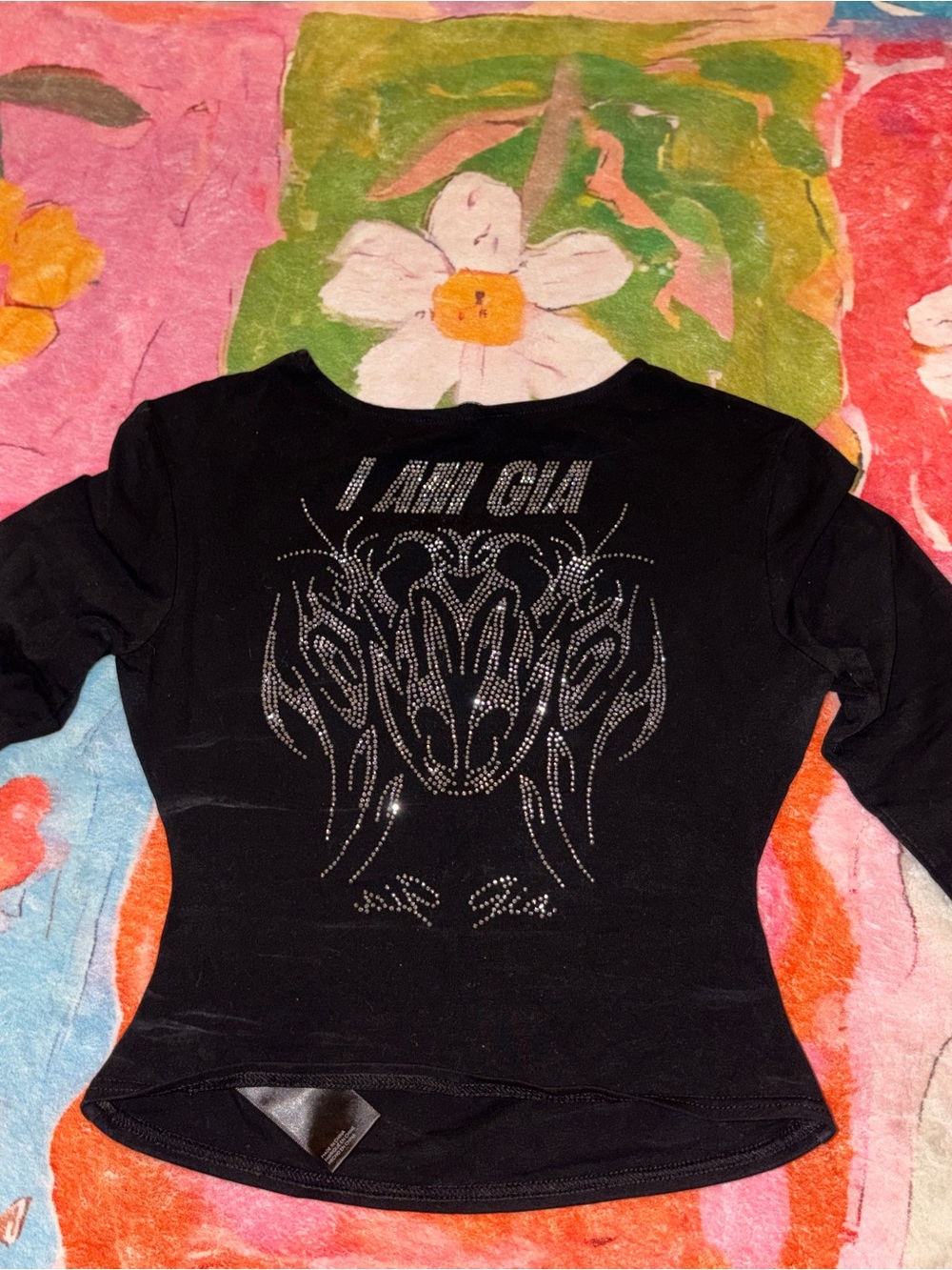 I.AM.GIA Black Long-Sleeve Rhinestone Graphic Tee